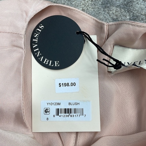 NWT Luxely Asymmetric Satin Maxi Dress Ruffle Sleeve Gathered Waist Blush Sz 8 - Picture 8 of 14